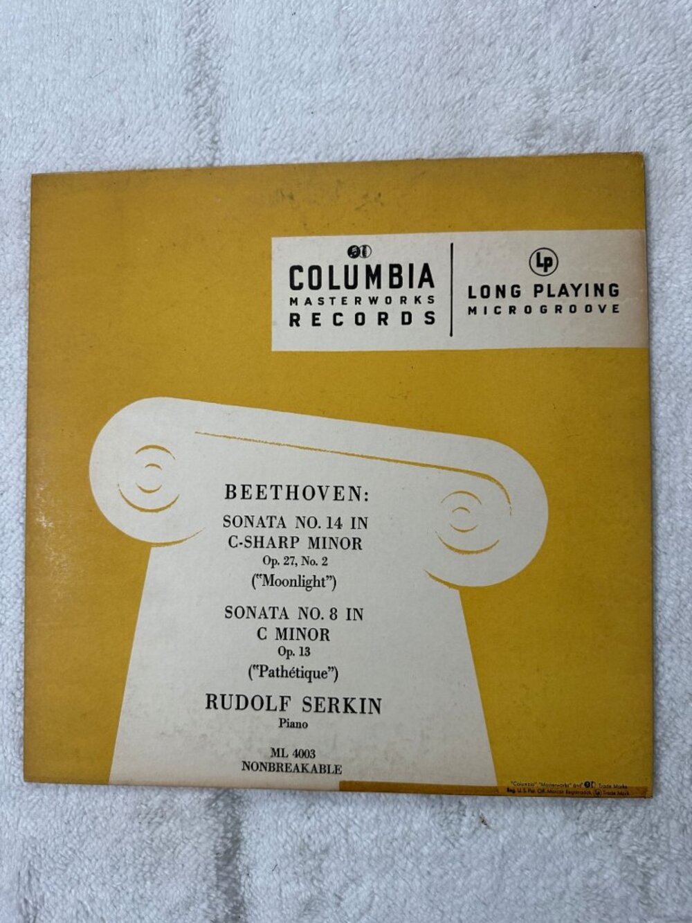 Beethoven Sonata No 14 Moonlight No 8 Pathétique Rudolf Serkin LP 33 RPM